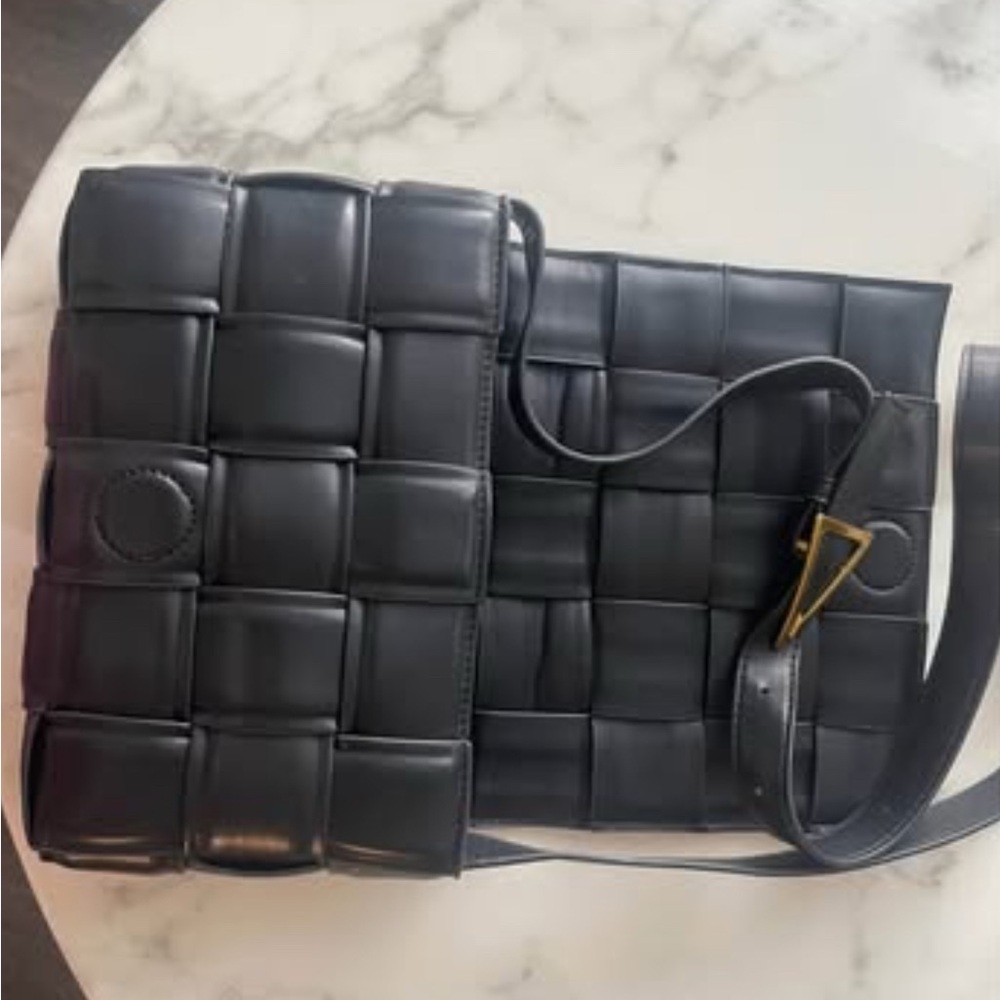 Black Woven Leather Shoulder Bag